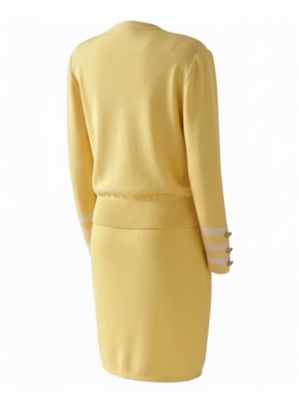 St. John Yellow with White Detail Santana Knit Skirt Suit Set Size 4 - Picture 2 of 13